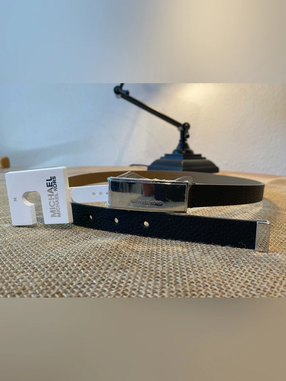 Michael Kors Black Leather Belt with Silver Buckle